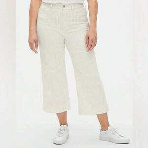 GAP High Rise Wide Leg Crop White Pants Light Blue Pinstripe Casual Womens Small